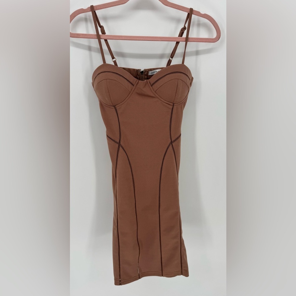 Charlotte Russe, Dark Tan/Pink, Bodycon Mini Dress, Zip Back, Stretchy, Size S